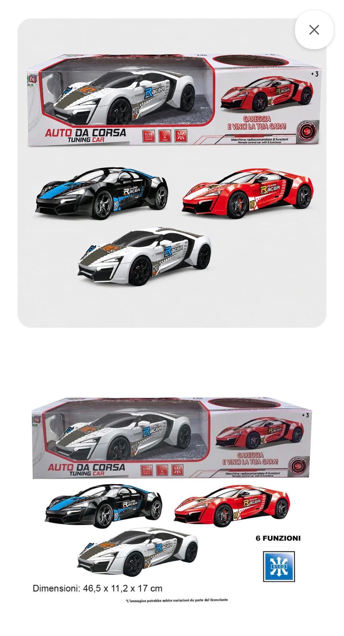 Auto da Corsa Radiocomandata 6 Funzioni Scala 1:16 con Luci - RC Car Bambini Gioco Telecomandato Idea Regalo Bambini