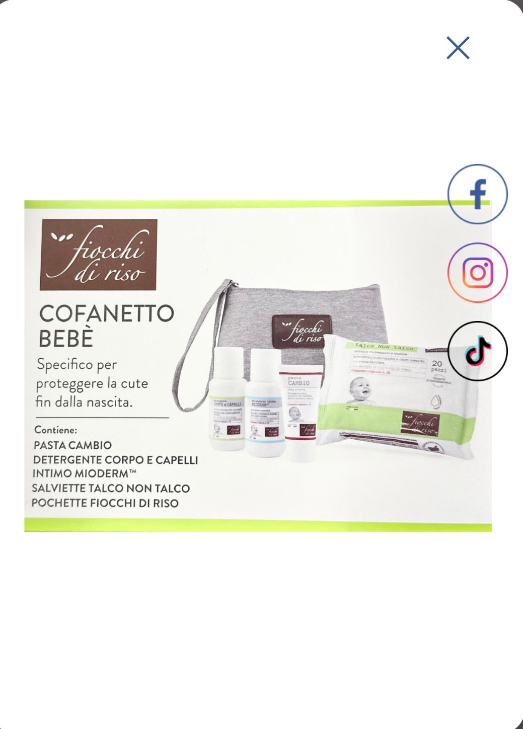 Cofanetto Bebé Fiocchi Di Riso Composto Da Pasta Cambio+Detergente Corpo & Capelli+ Detergente Intimo+ Salviette Talco Non Talco+ Pochette Fiocchi Di Riso