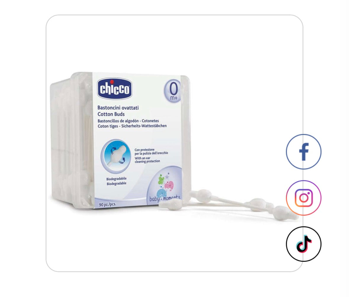 Chicco Cotton Buds for Babies – Soft Daily Hygiene Care, 0–36 Months