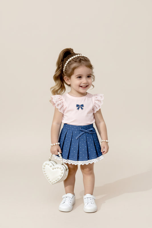 Completo Neonata Estate Composto Da T-shirt e Gonna In Jeans