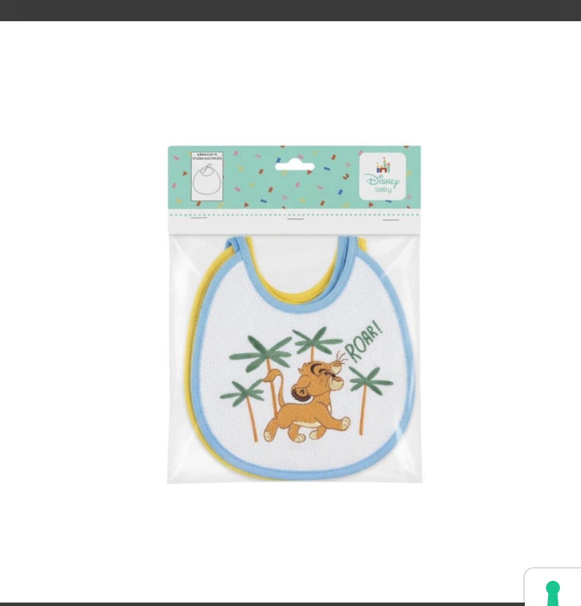 Bavaglino Neonato In Spugna Plastificata 18x18 Disney Simba