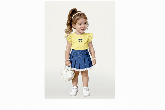 Completo Neonata Estate Composto Da T-shirt e Gonna In Jeans