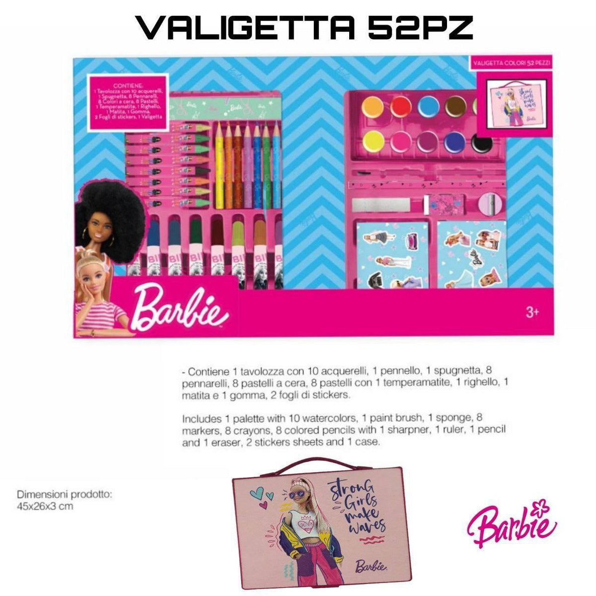 Valigietta Creativa 52 Pezzi per Bambini - Kit Disegno Colori Acquerelli Pennarelli Pastelli - Gioco Educativo Idea Regalo Bambini 3 Anni