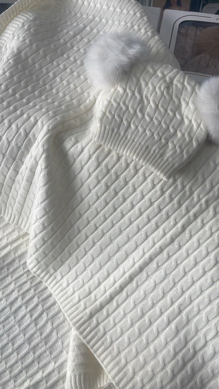 Set Copertina Culla 70x100+ Cappellino Con Pon Pon