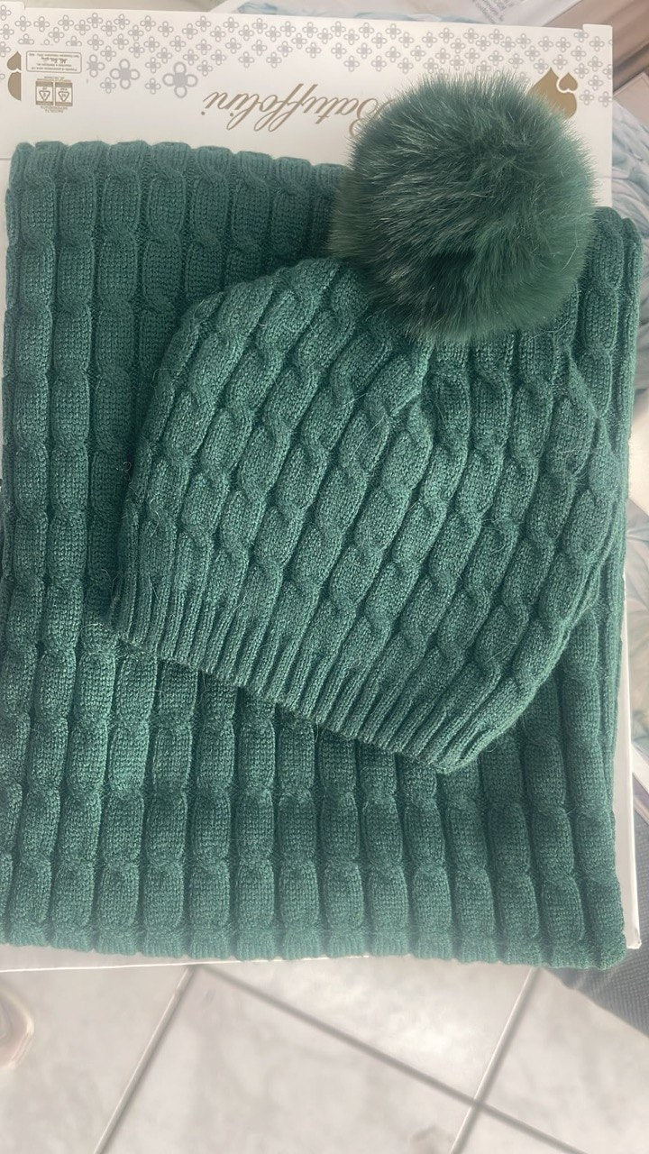 Set Copertina Culla 70x100+ Cappellino Con Pon Pon