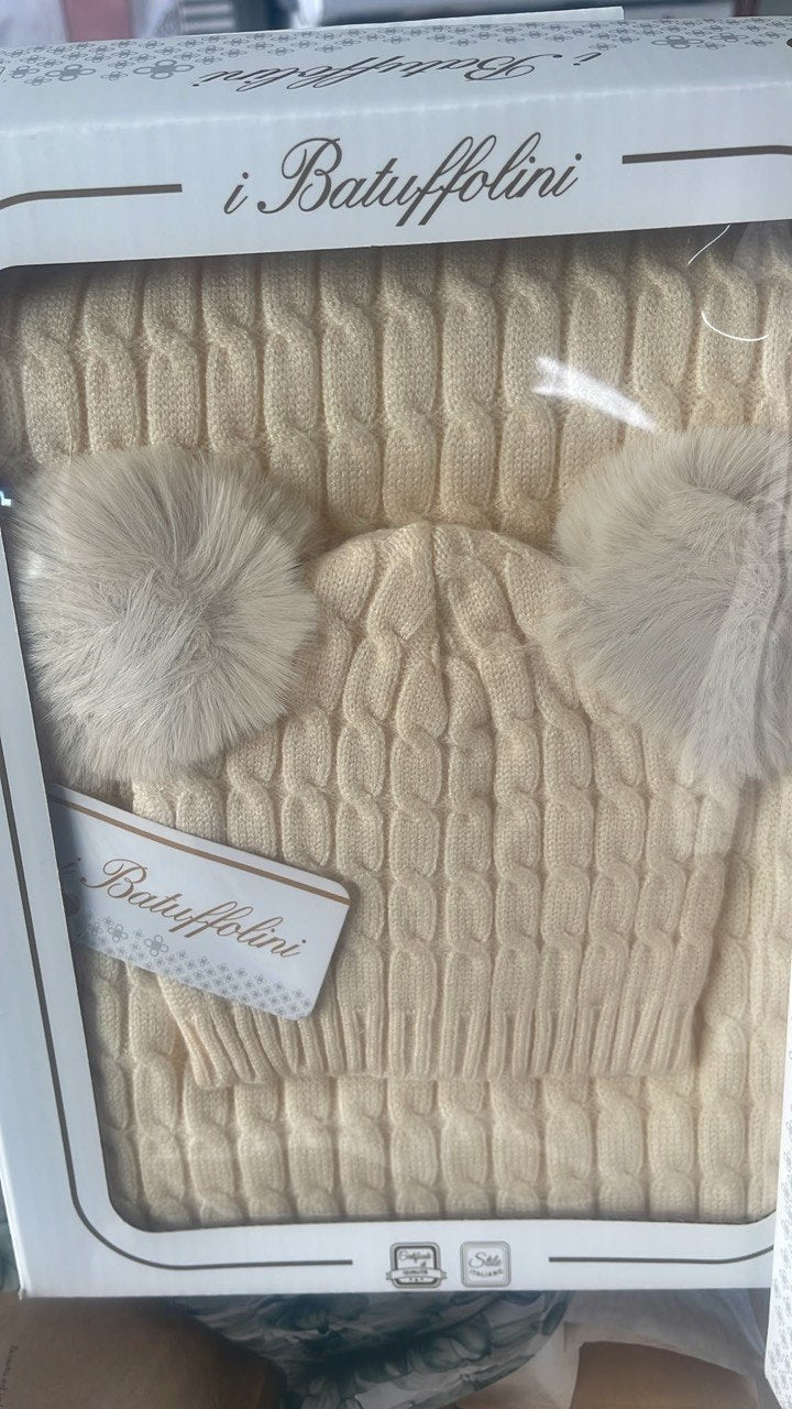 Set Copertina Culla 70x100+ Cappellino Con Pon Pon