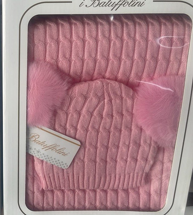 Set Copertina Culla 70x100+ Cappellino Con Pon Pon