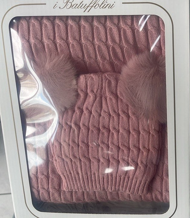Set Copertina Culla 70x100+ Cappellino Con Pon Pon