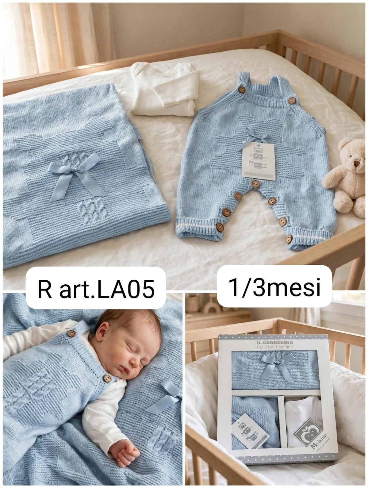 Novità Corredino Set Da 3 Pezzi, Salopette+Copertina+Body