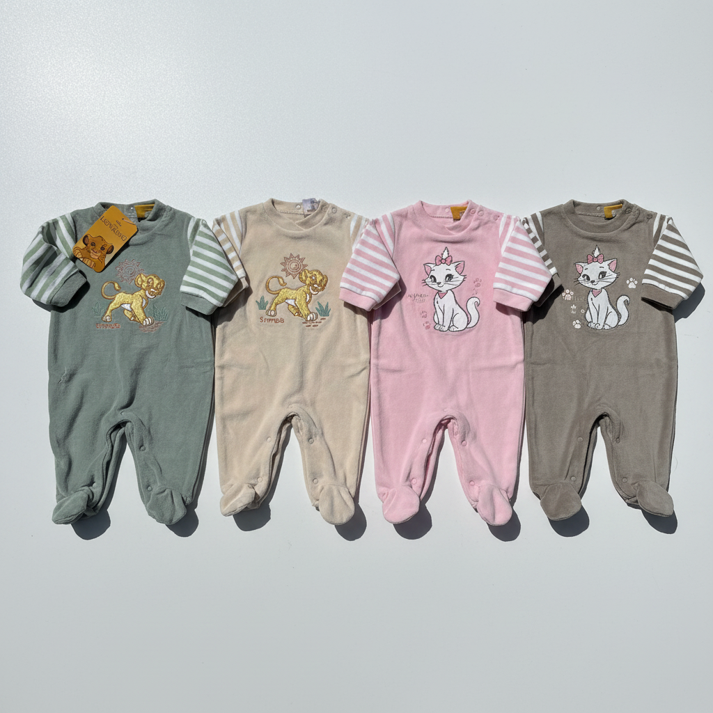 All 4 Disney baby romper colour variants