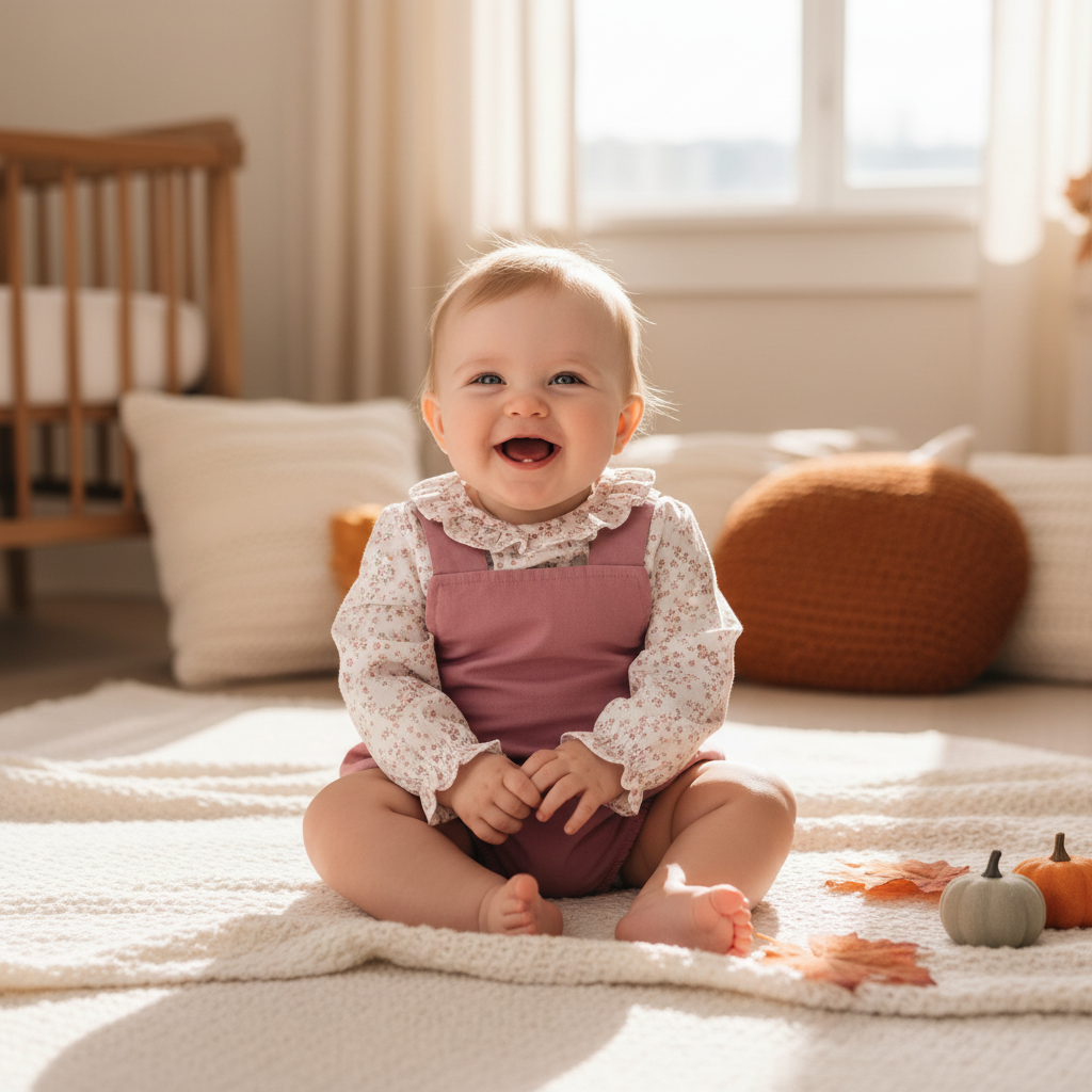 Baby girl wearing the romper set - lifestyle photo